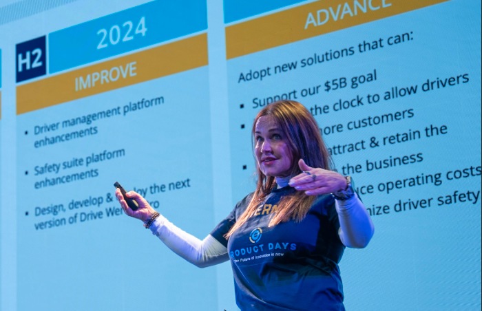 Michelle presenting a technology roadmap at Werner Enterprises.
